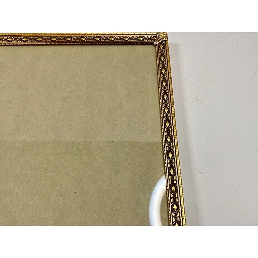 Intricate Brass Floral Gold Vertical Stand Up‎ Easel Back Frame Vintage